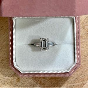 3.5 CT Moissanite three stone ring, size US 6, 18k white gold setting